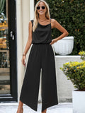 Asymmetric Shoulder Strap Draped Flared Leg Jumpsuit