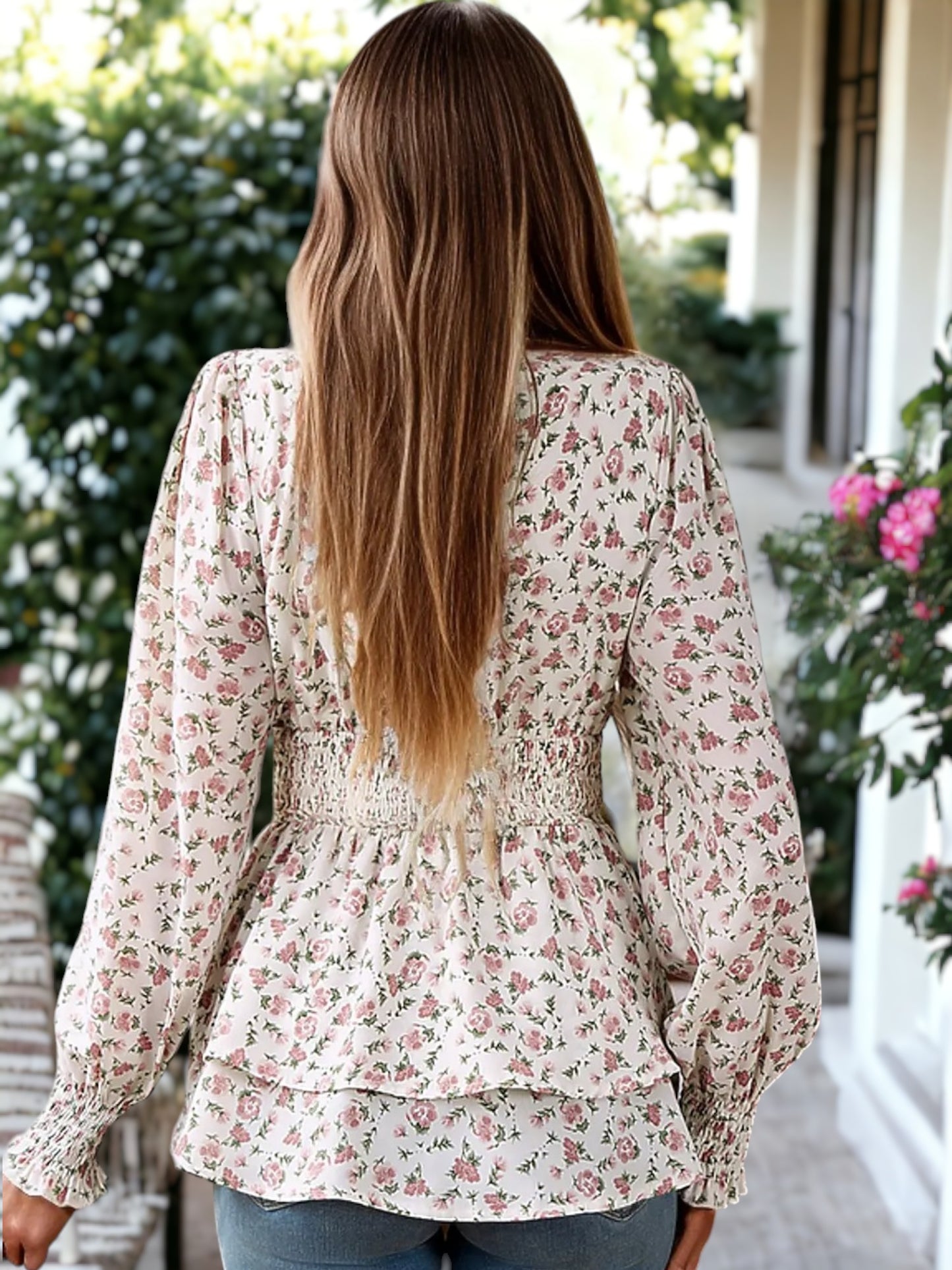 Floral Print Tiered Peplum Blouse