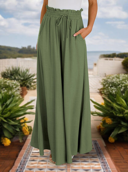 Anna-Kaci Women's High Waist Wide Leg Pants with Drawstring Waist