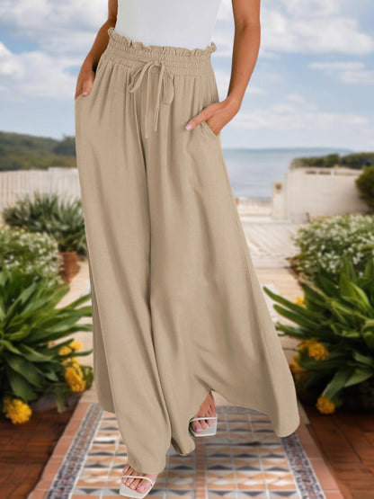 Anna-Kaci Women's High Waist Wide Leg Pants with Drawstring Waist