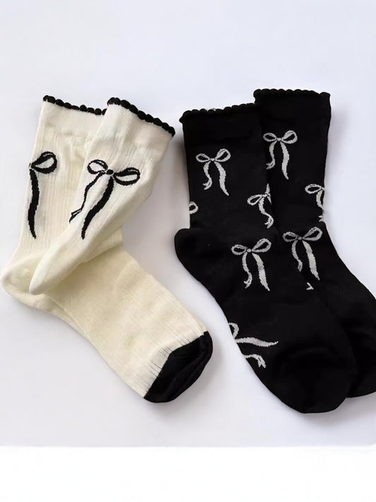 Anna-Kaci Women's Ribbon Bow Ankle Socks with Ruffled Edge Trim