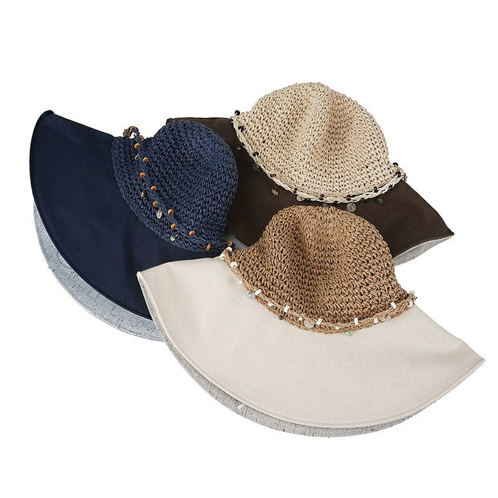 Anna-Kaci Women Wide Brim Straw Sun Hat Breathable Crochet Summer Hat with Decorative Band