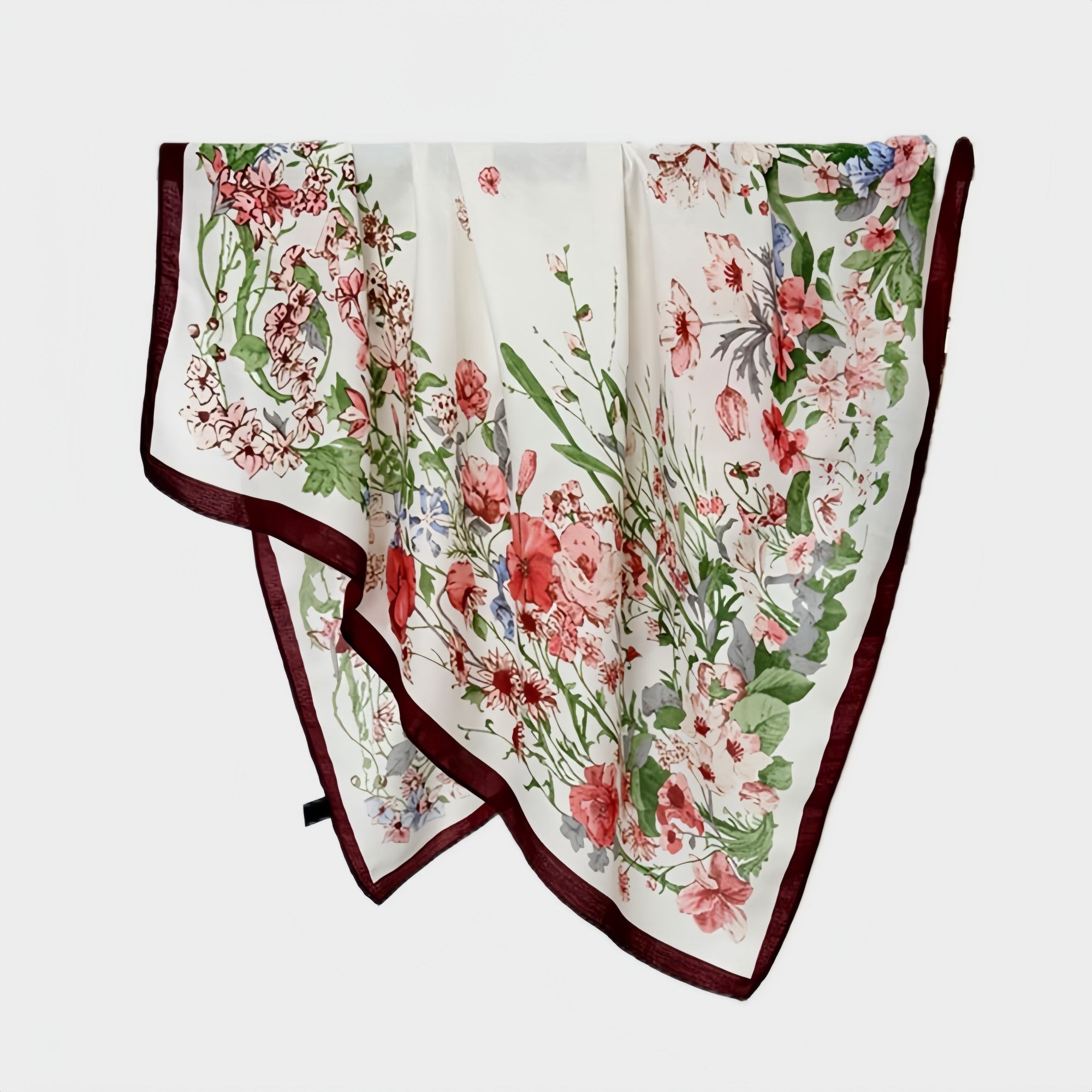 Anna-Kaci Women's Floral Print Square Scarf with Lightweight Draped Fabric, Soft Smooth Texture, and Elegant Border Detailing 35.5x35.5in