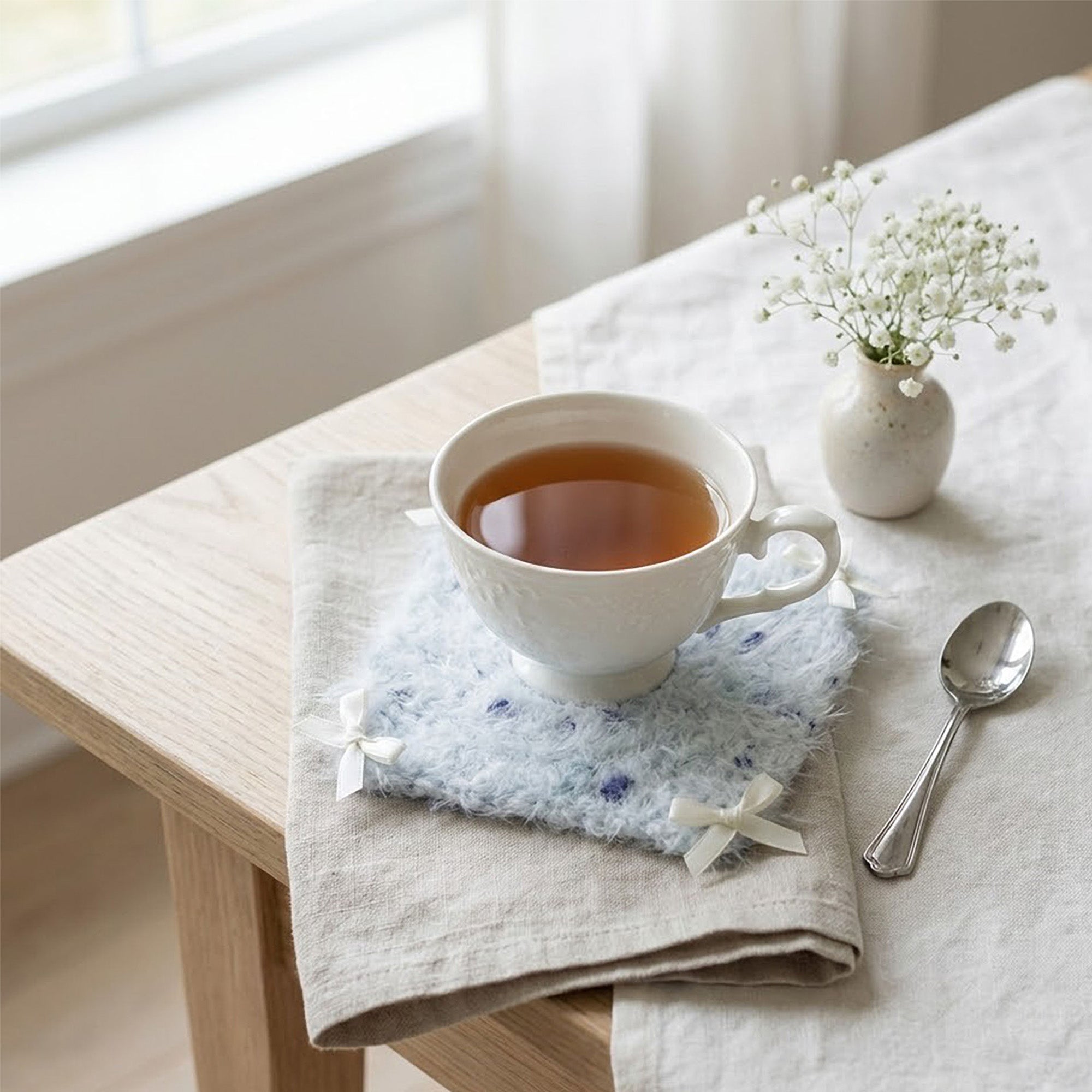 Anna-Kaci Plush Knit Coaster with Bow Corners Soft Table Protector