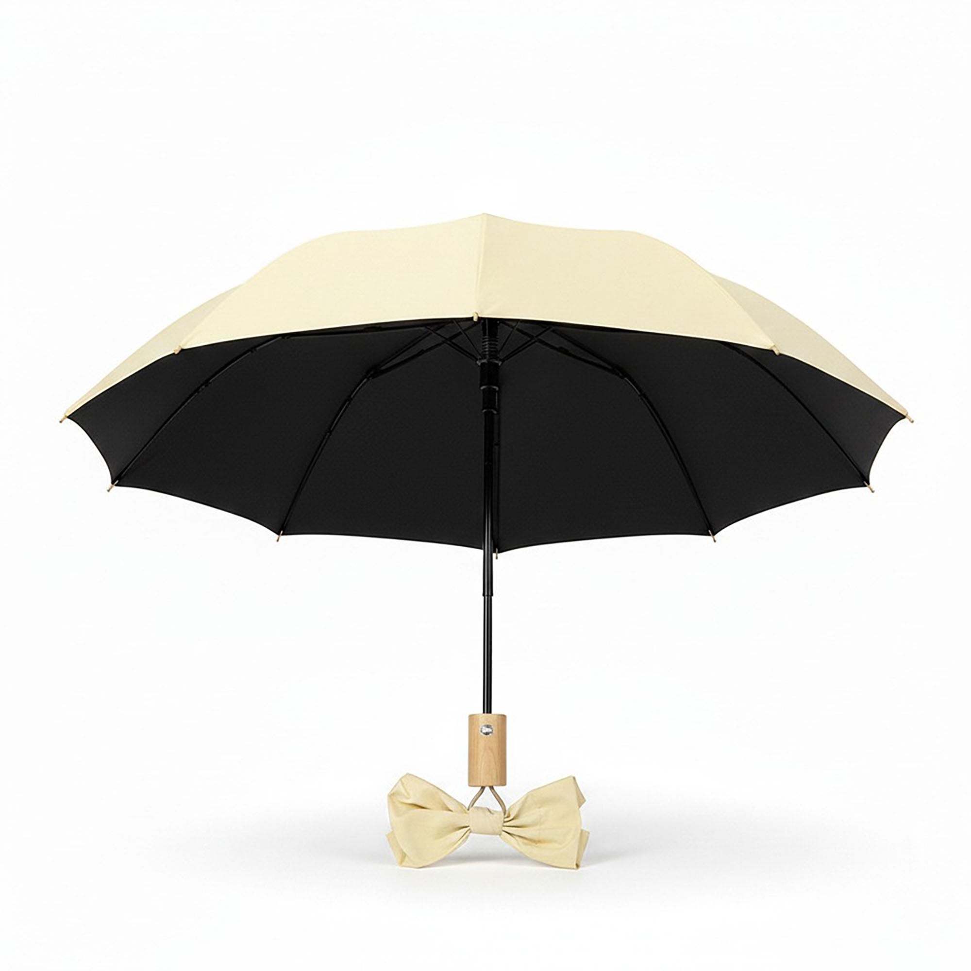 Anna-Kaci Neutral Compact Umbrella with UV Protective Black Interior