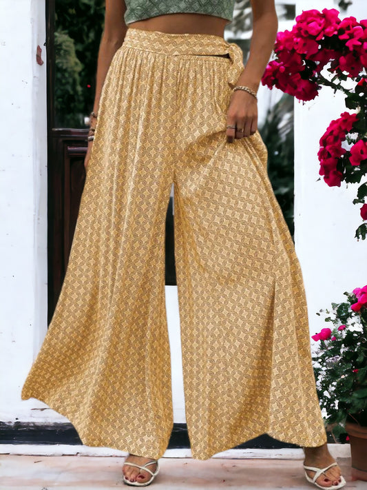 Printed Wide Legged  Waist Tied Pants