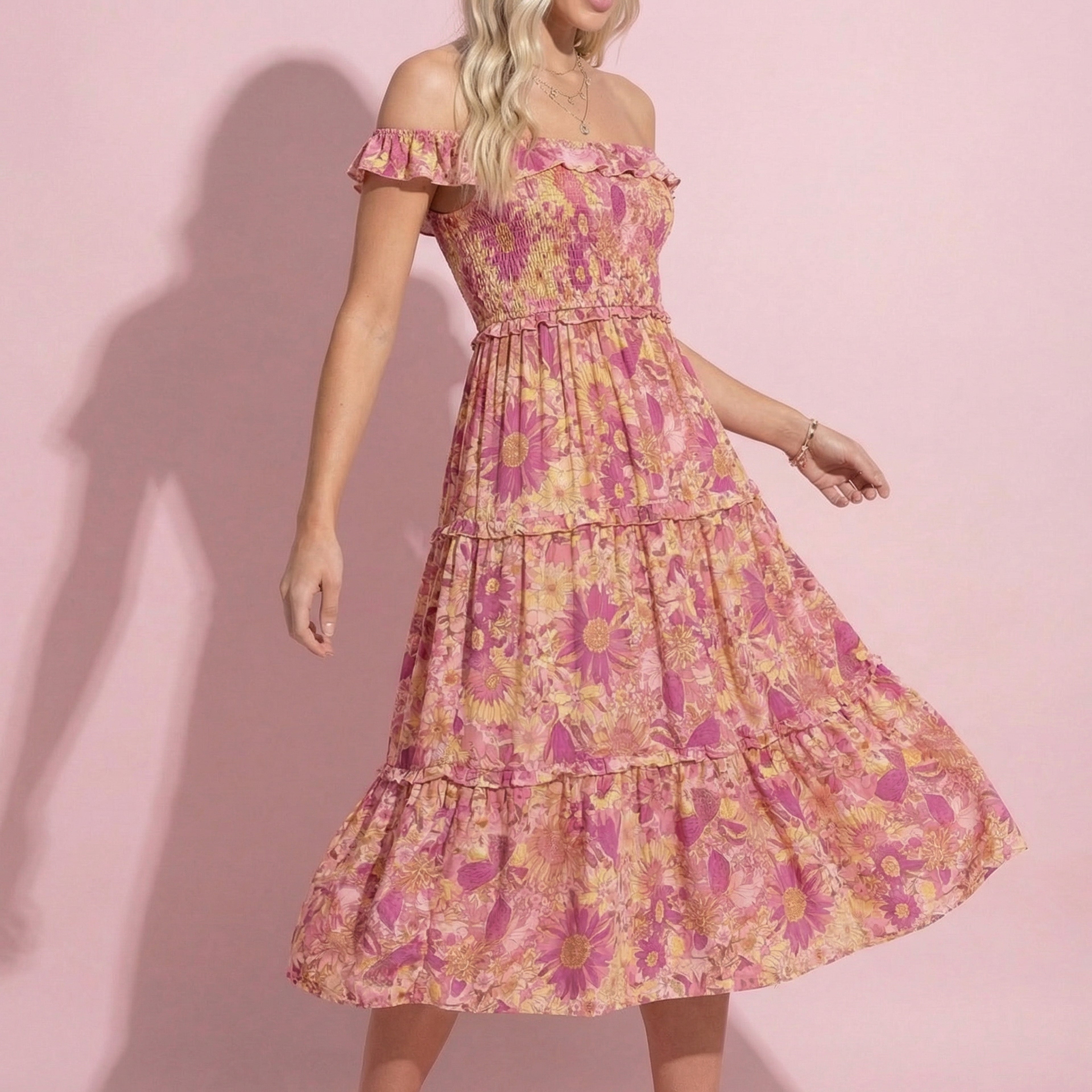 Strappy Smocked Floral Dress