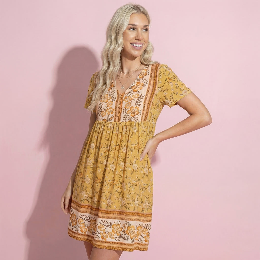 Vestido bohemio con estampado floral multicolor 