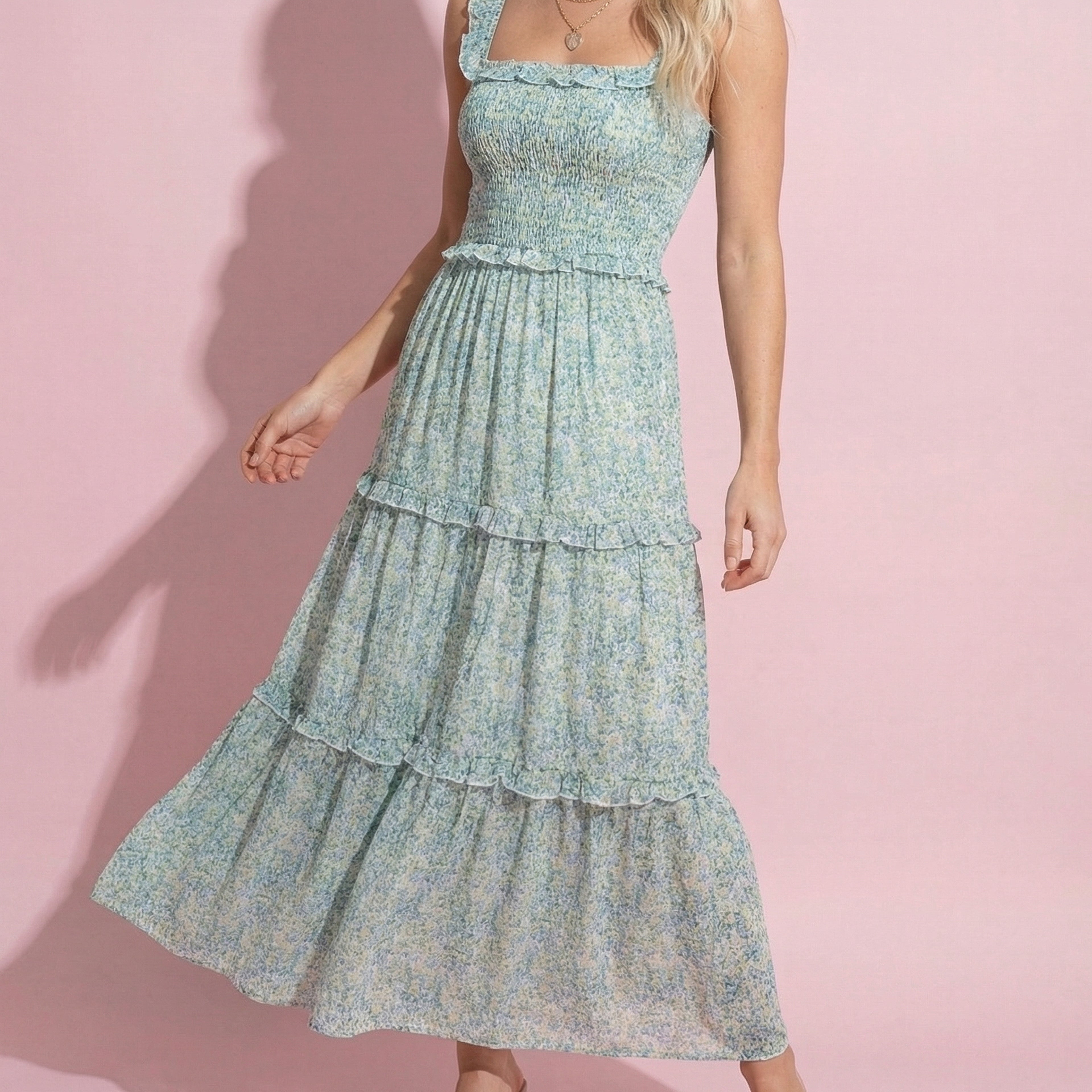 Strappy Smocked Floral Dress