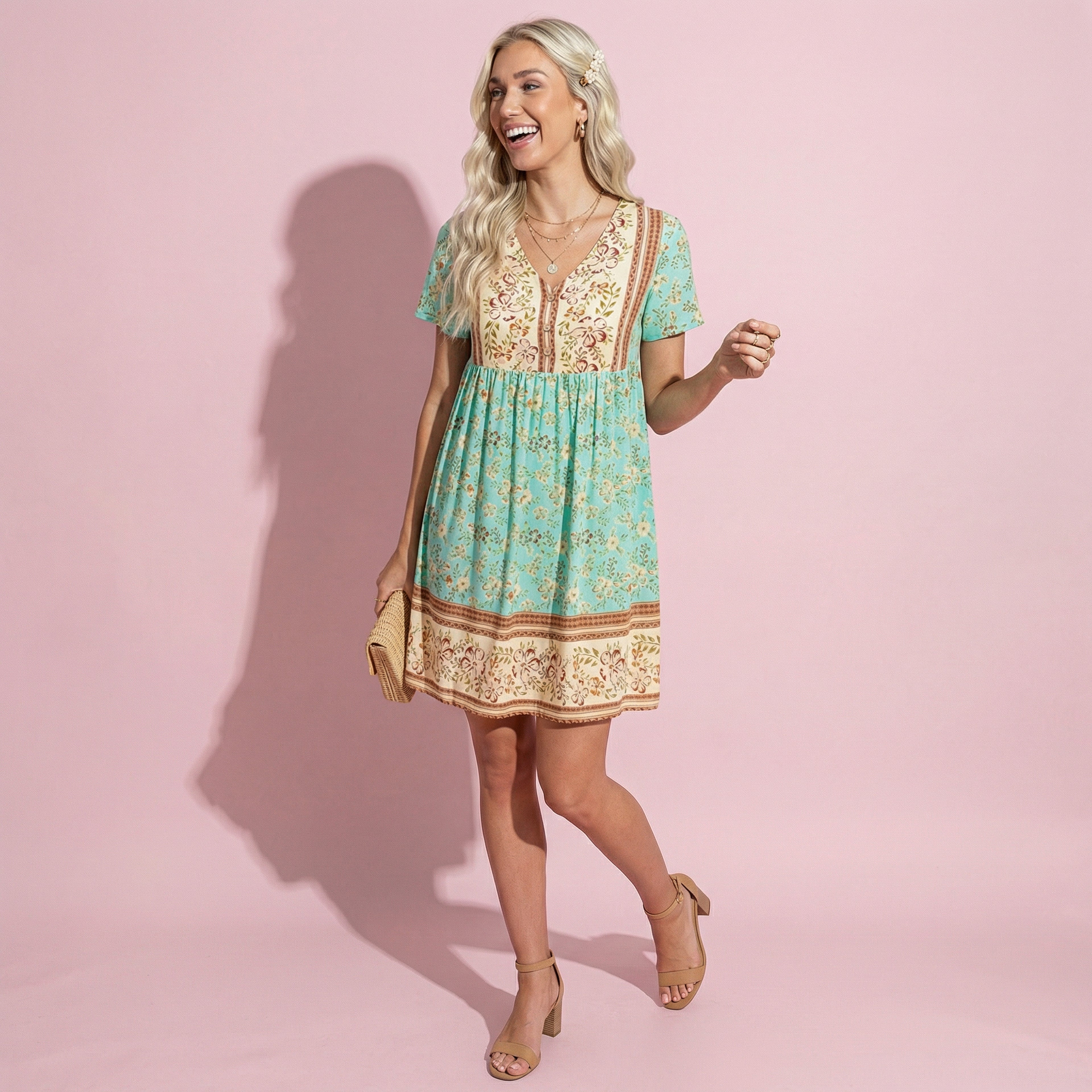 Vestido bohemio con estampado floral multicolor 