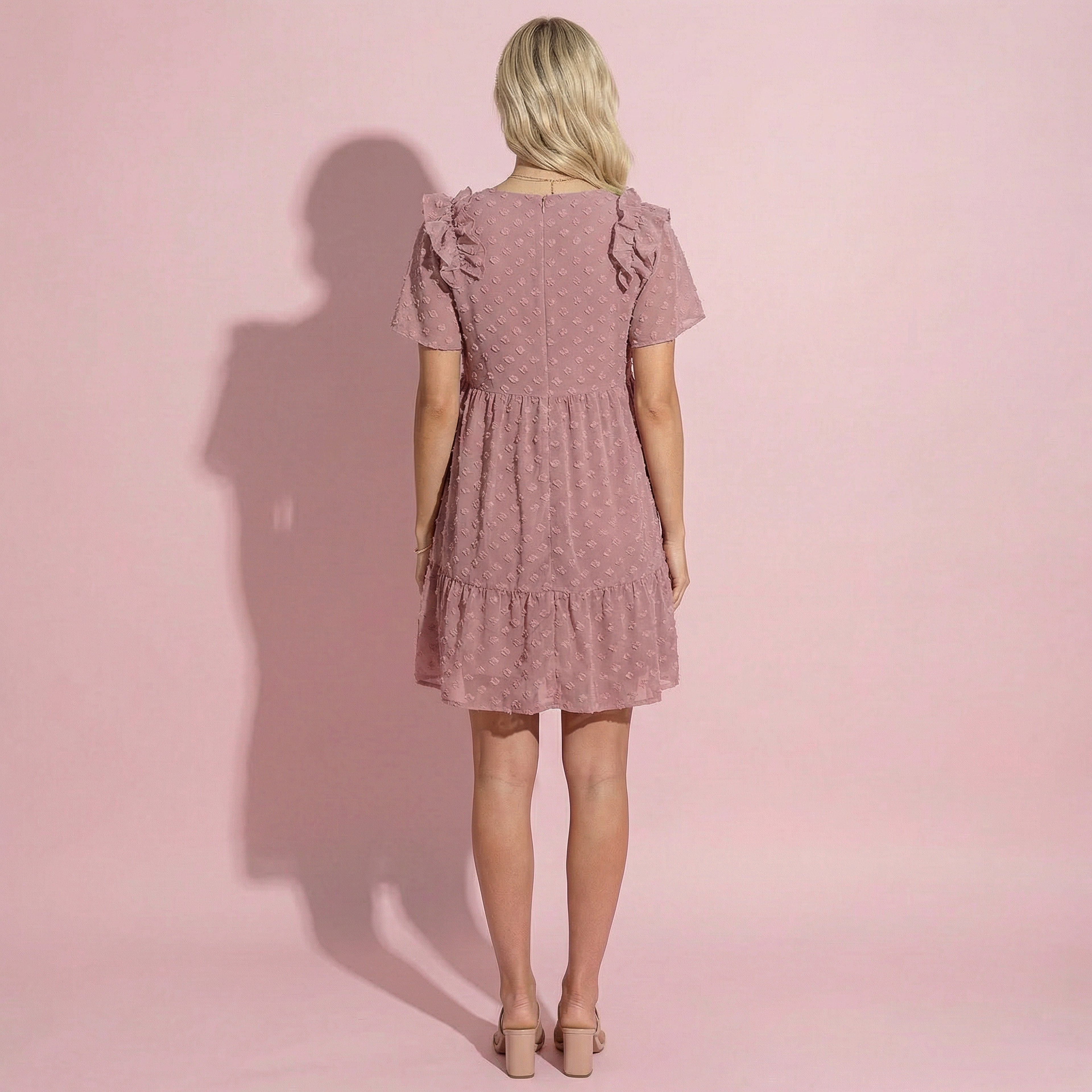 Ruffle Shoulder Textured Floral Dress