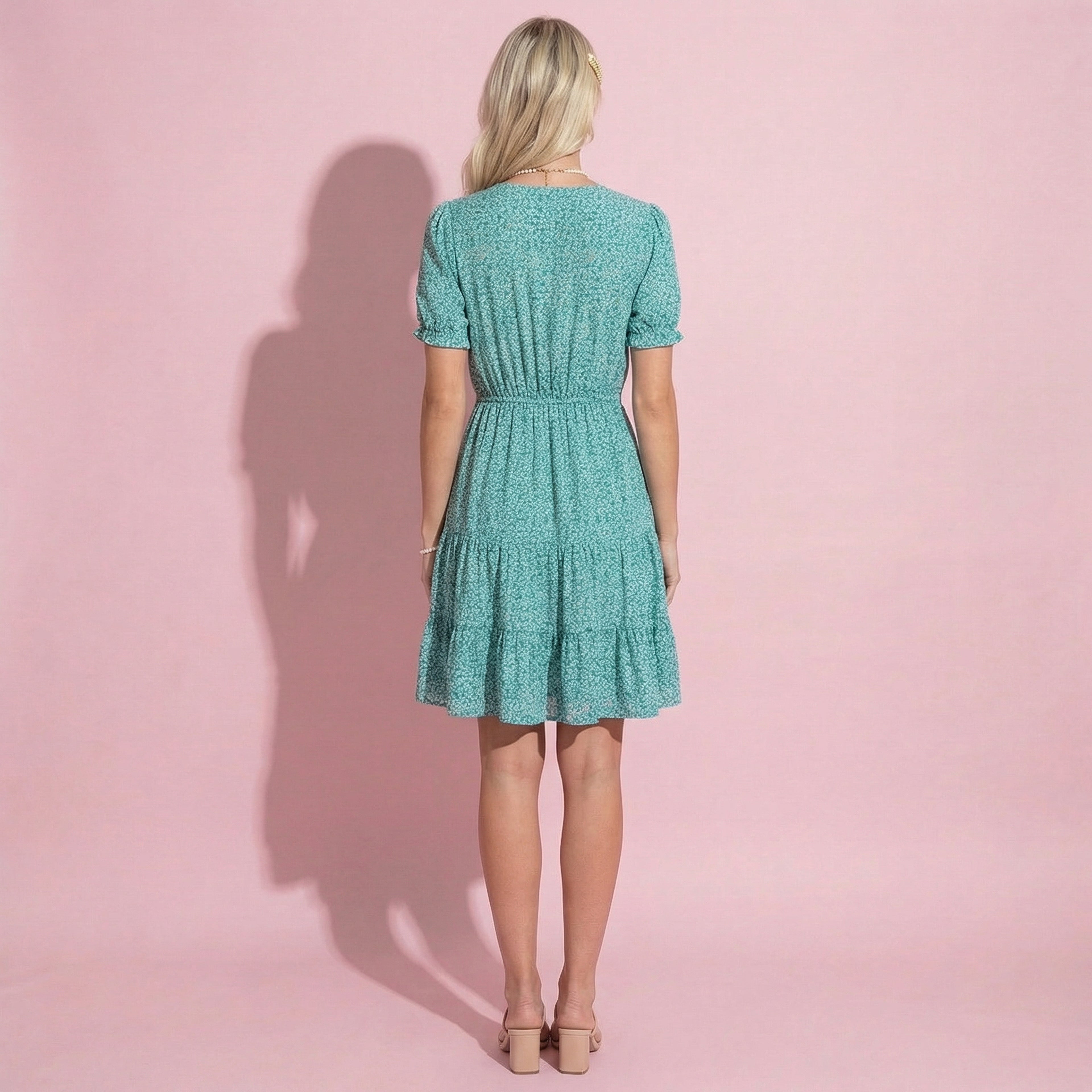 Ditsy Floral Tie Waist Dress - Small 0-4 / Teal Ditsy Floral Tie Waist Dress - Small 0-4 / Teal