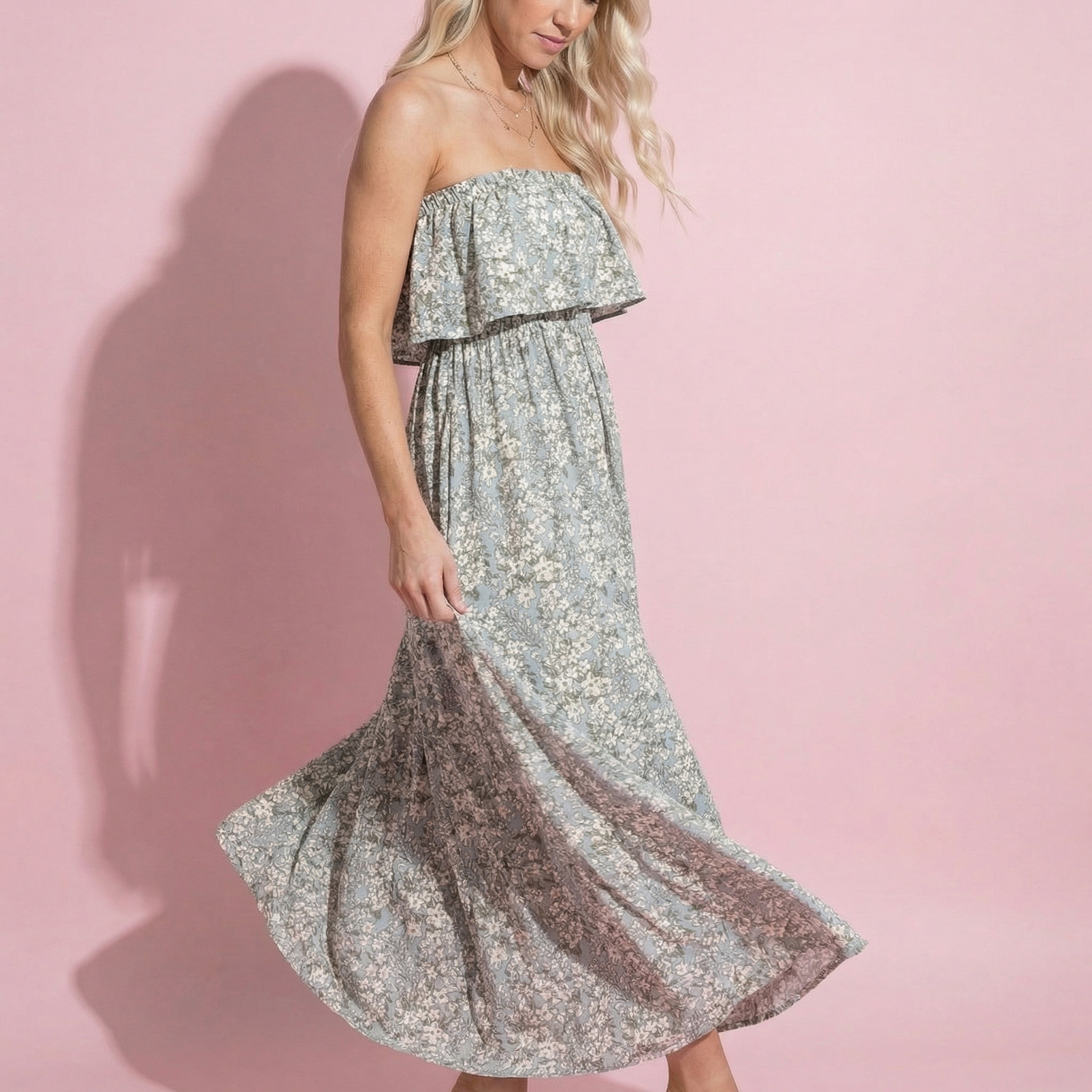 Tube Layered Floral Print Dress