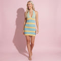 Blue bodycon dress with striped, knit and halter neck