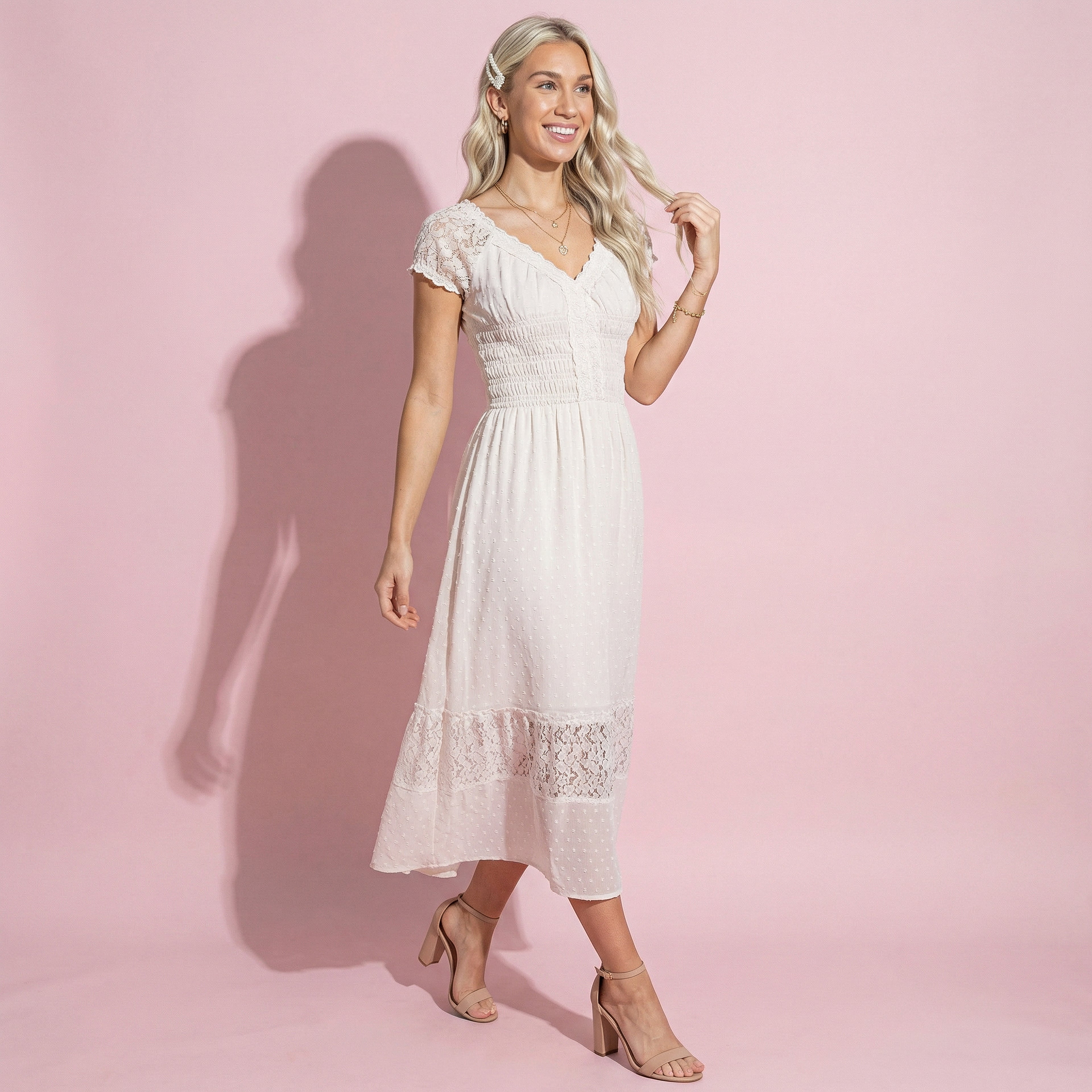 lace boho midi dress White Boho Midi Dress