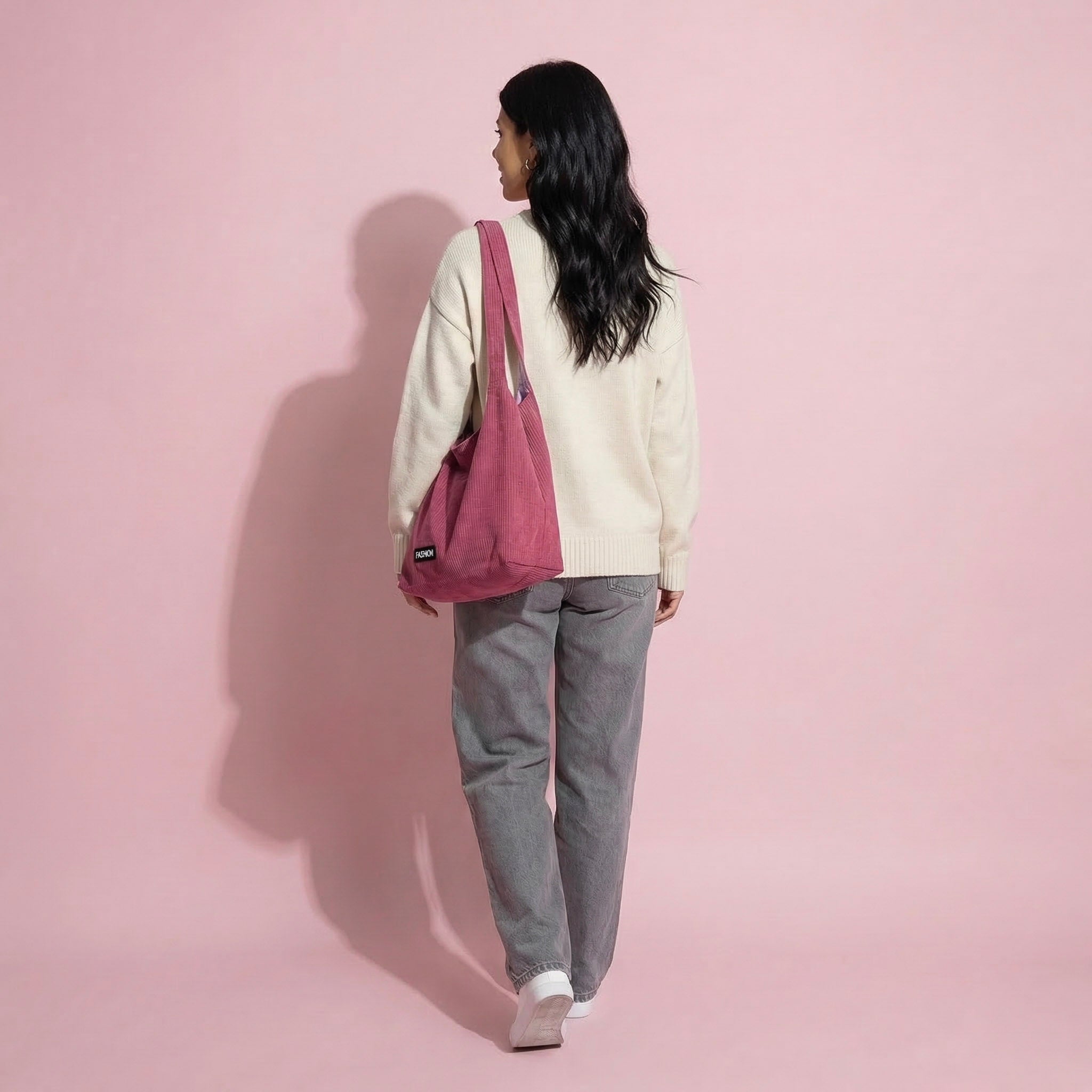 Anna-Kaci Women's Corduroy Tote Bag - Large Soft Shoulder Bag for Daily, Shopping & Casual Use