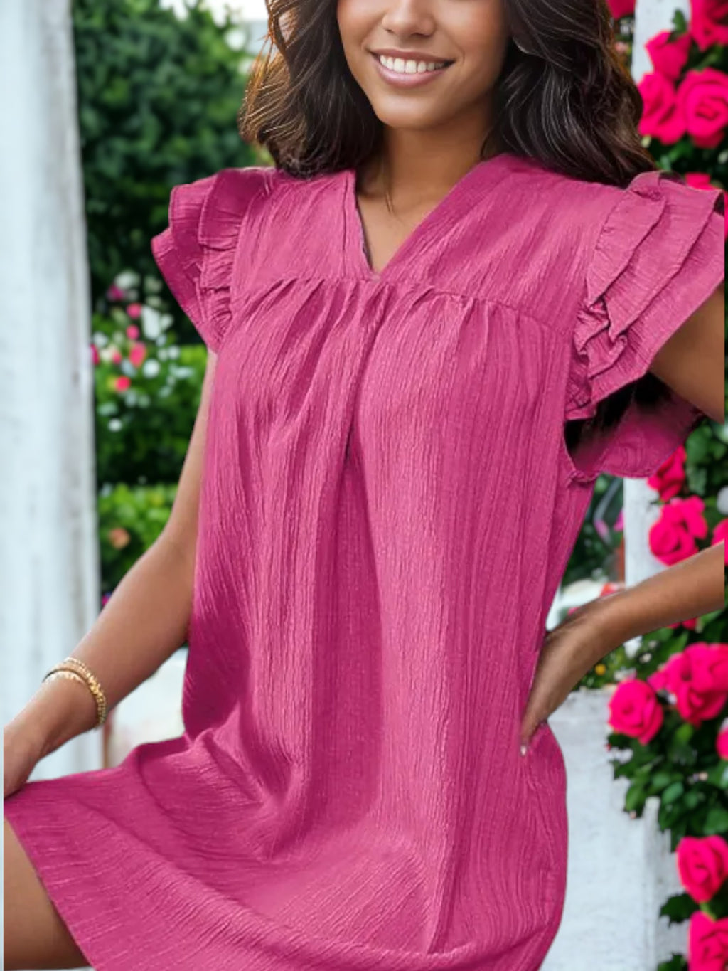 Stand Up Collar Ruffle Sleeve Dress