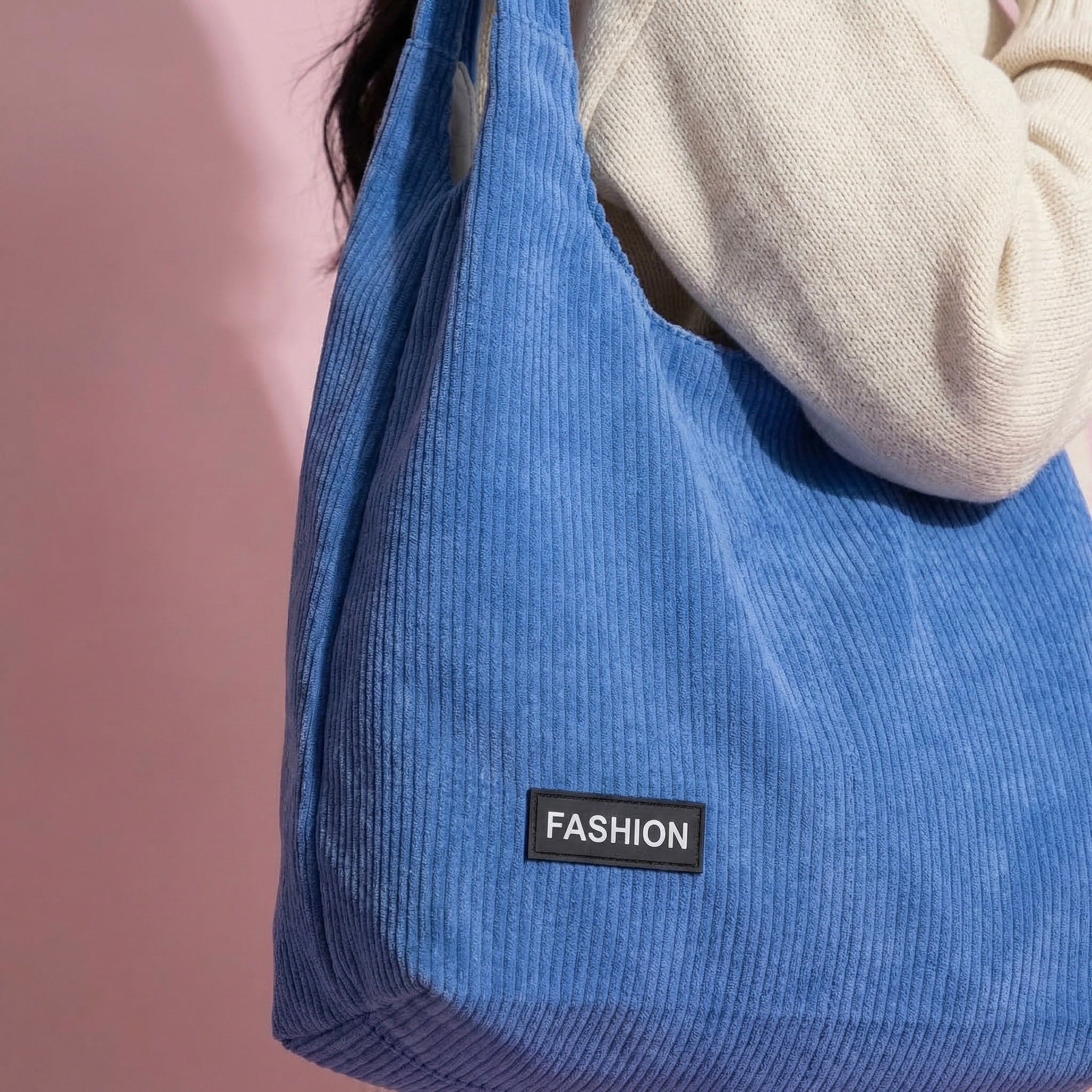 Anna-Kaci Women's Corduroy Tote Bag - Large Soft Shoulder Bag for Daily, Shopping & Casual Use