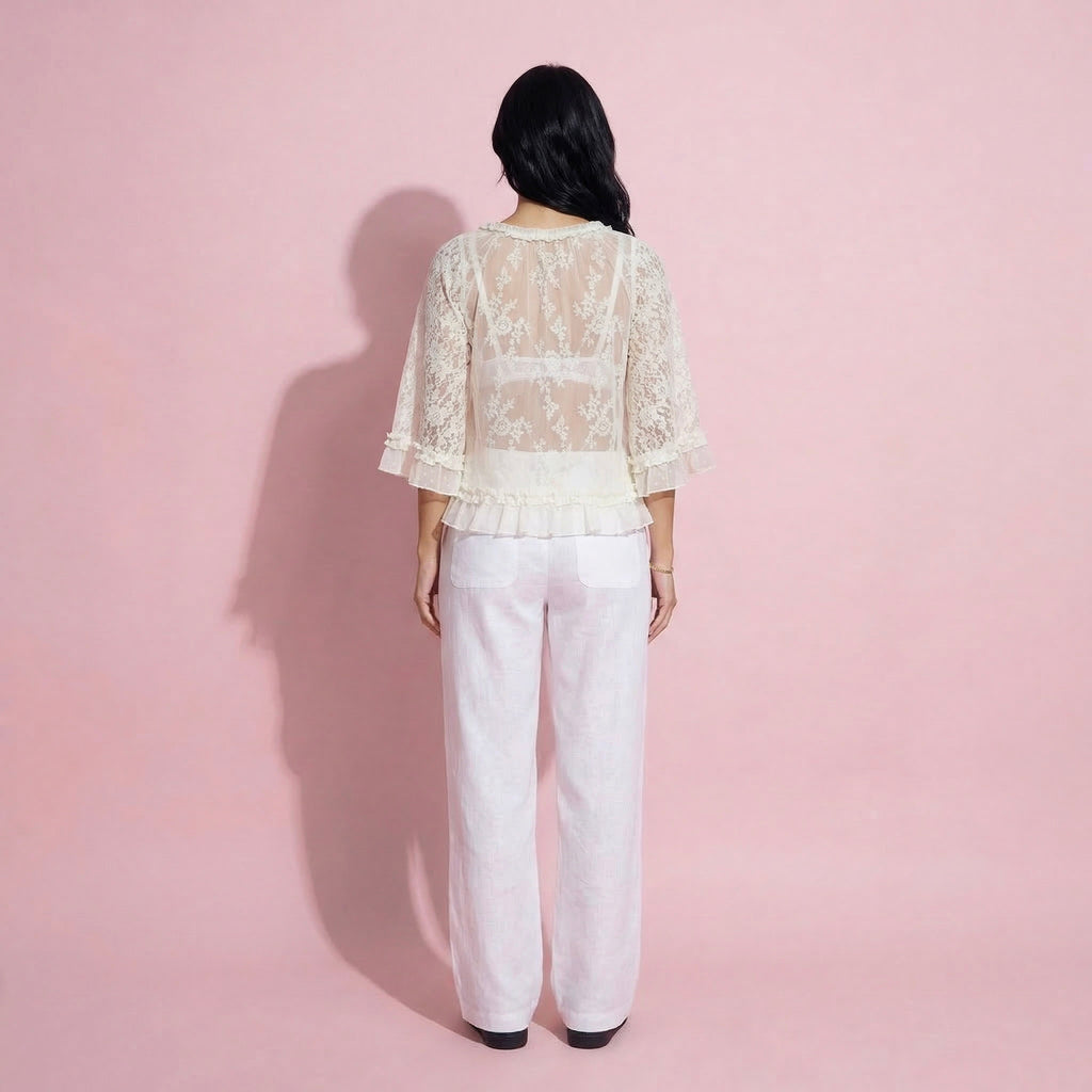 Anna-Kaci Womens Three Quarter Sleeve Lace Mesh Layering Blouse Top