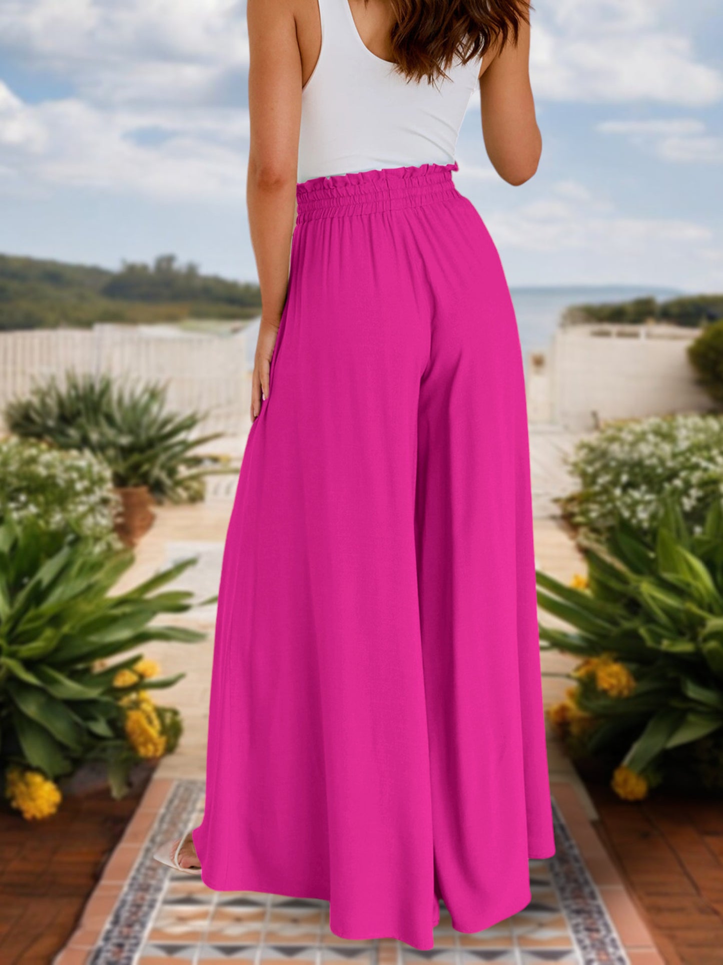 Anna-Kaci Women's High Waist Wide Leg Pants with Drawstring Waist