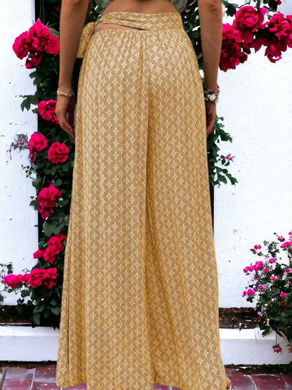 Printed Wide Legged  Waist Tied Pants