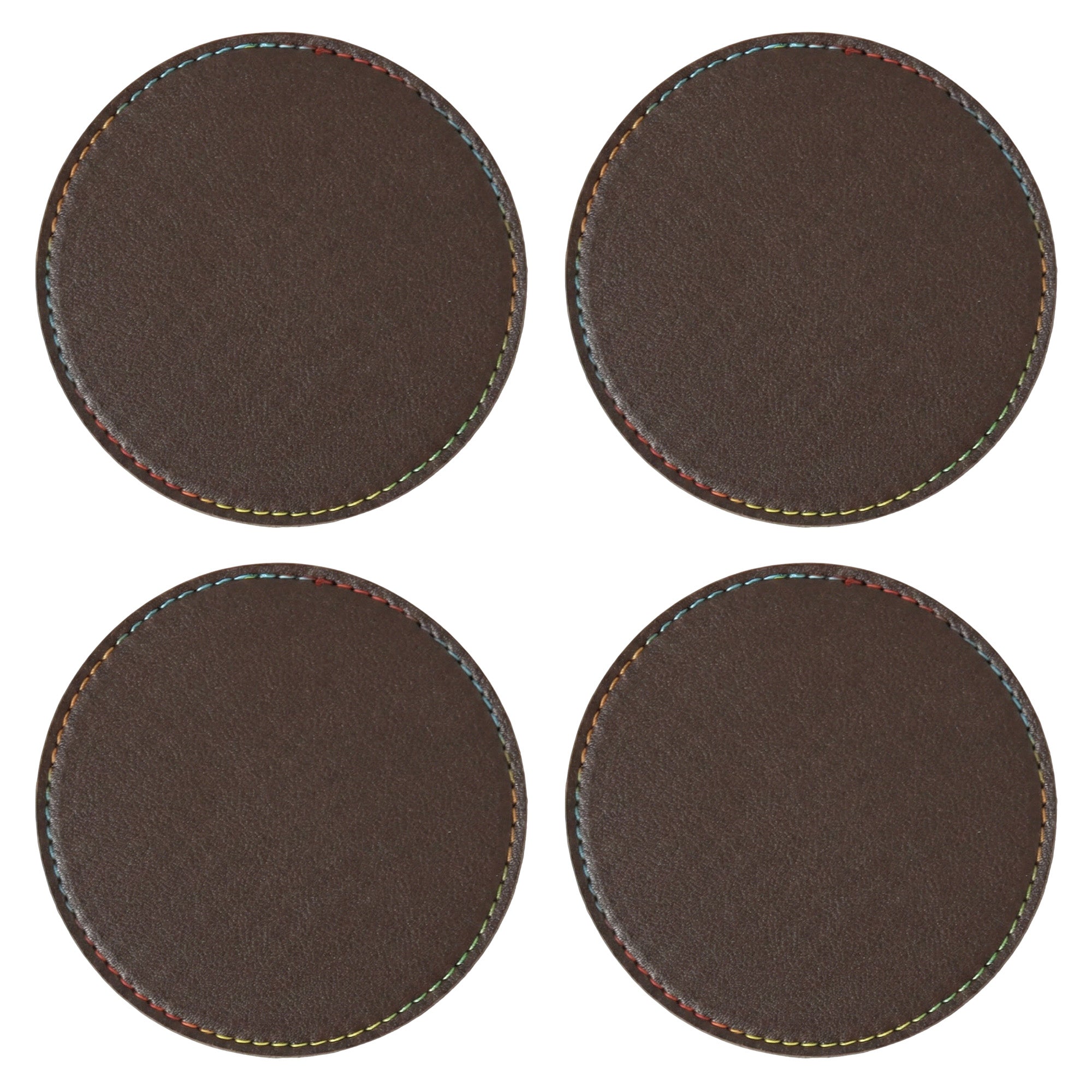 Anna-Kaci 4-PC Round Leather Coaster with Stitched Edge Durable Table Protector