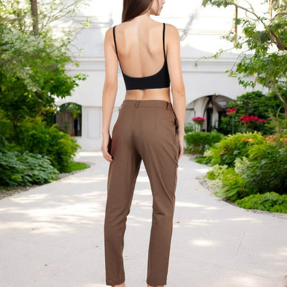 Anna-Kaci Women's High Waist Button Front Tapered Pants with Side Pockets
