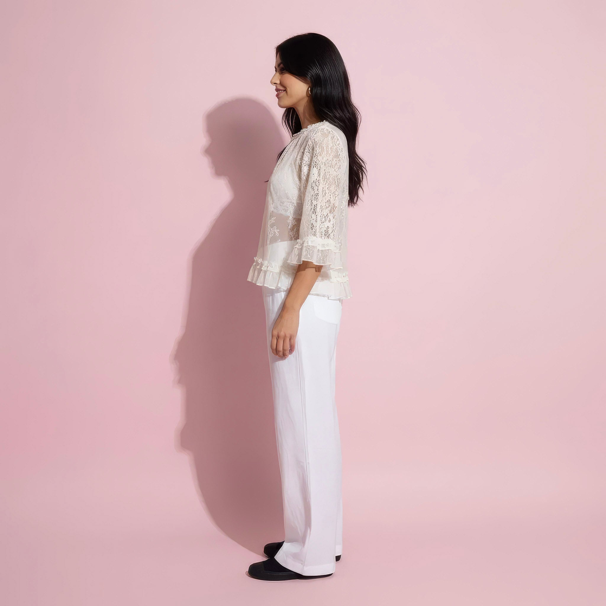 Anna-Kaci Womens Three Quarter Sleeve Lace Mesh Layering Blouse Top