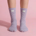 Pink women's crew socks set with ribbed and stretch