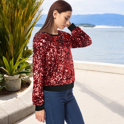 Sudadera con lentejuelas, cuello redondo, manga larga, puños acanalados 