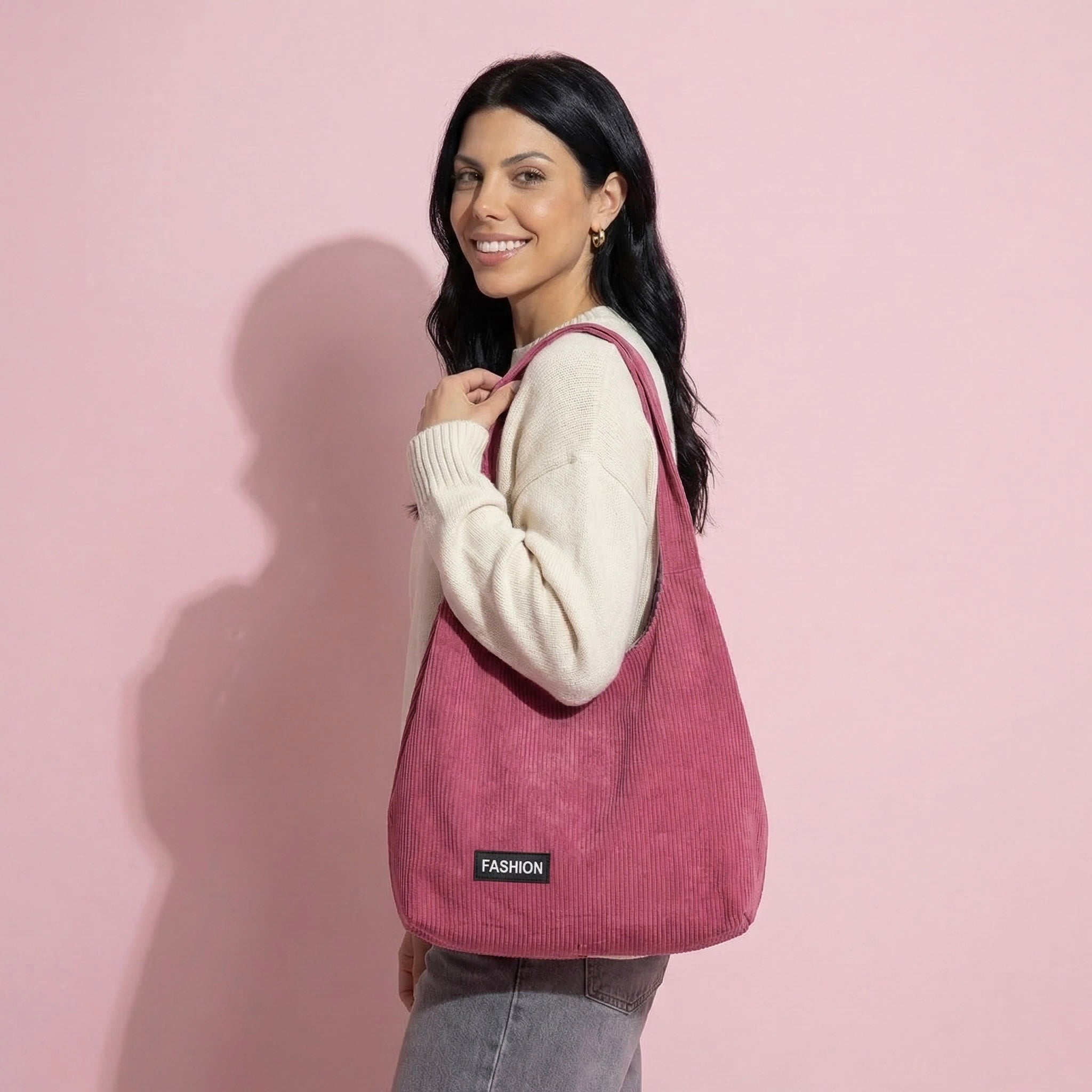 Anna-Kaci Women's Corduroy Tote Bag - Large Soft Shoulder Bag for Daily, Shopping & Casual Use