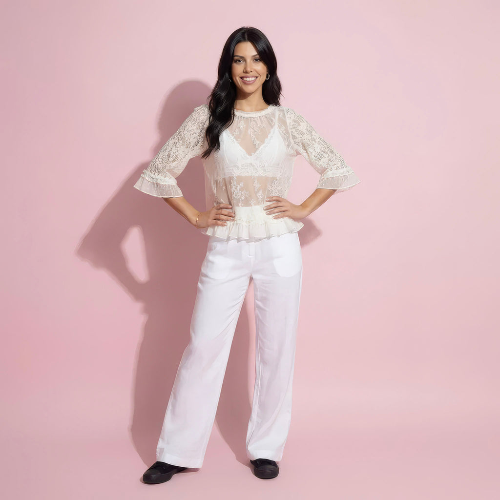 Anna-Kaci Womens Three Quarter Sleeve Lace Mesh Layering Blouse Top