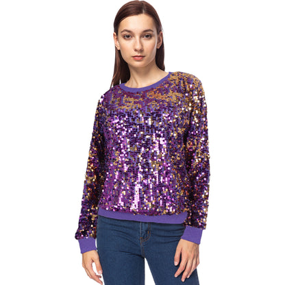 Sudadera con lentejuelas, cuello redondo, manga larga, puños acanalados 