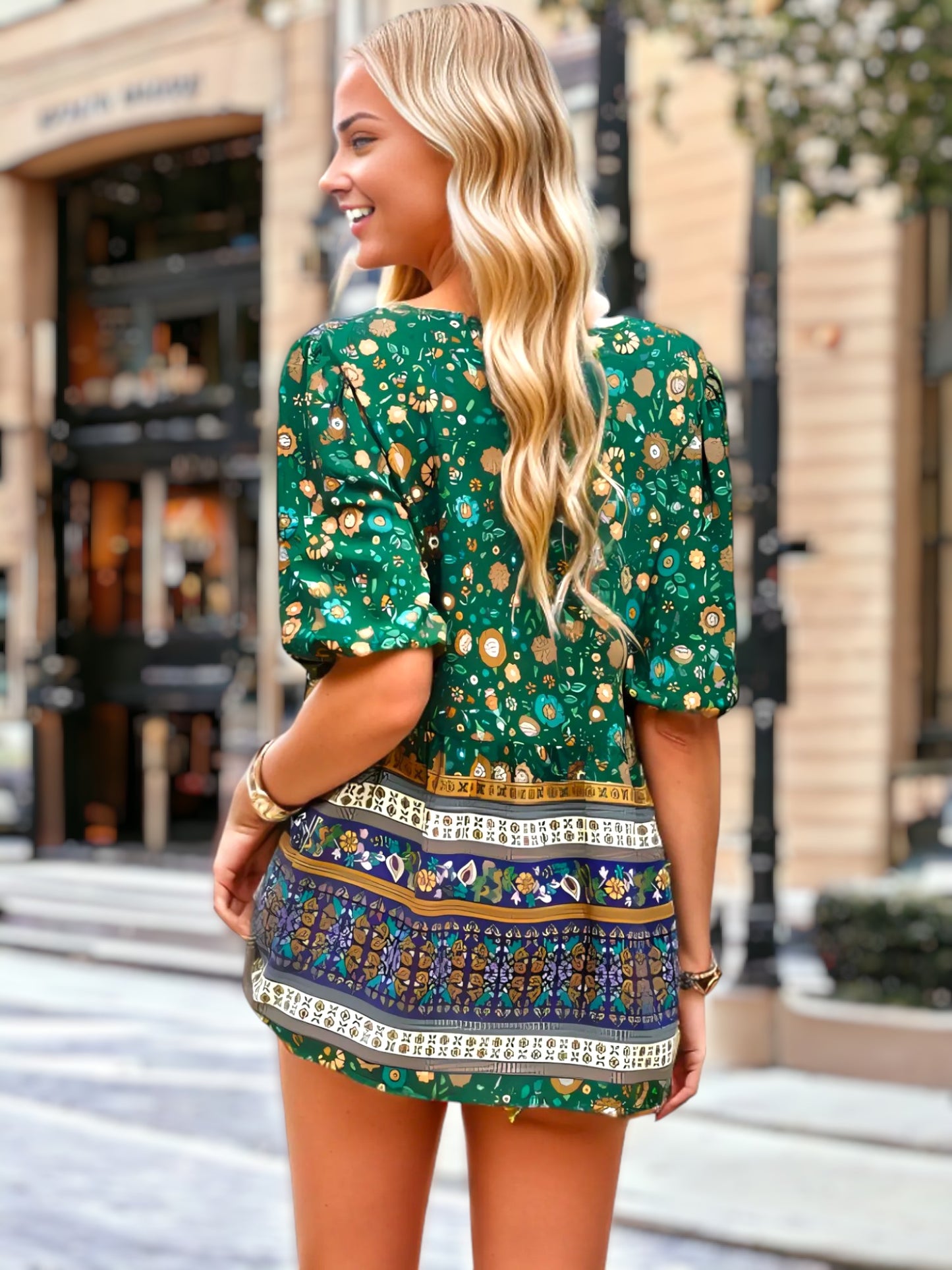 Tassel Tie Neck Puff Sleeve Top