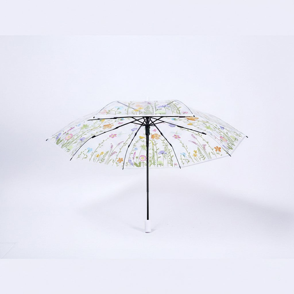 Anna-Kaci Clear Dome Umbrella with Floral Print Canopy Wind Resistant Frame and Curved Handle