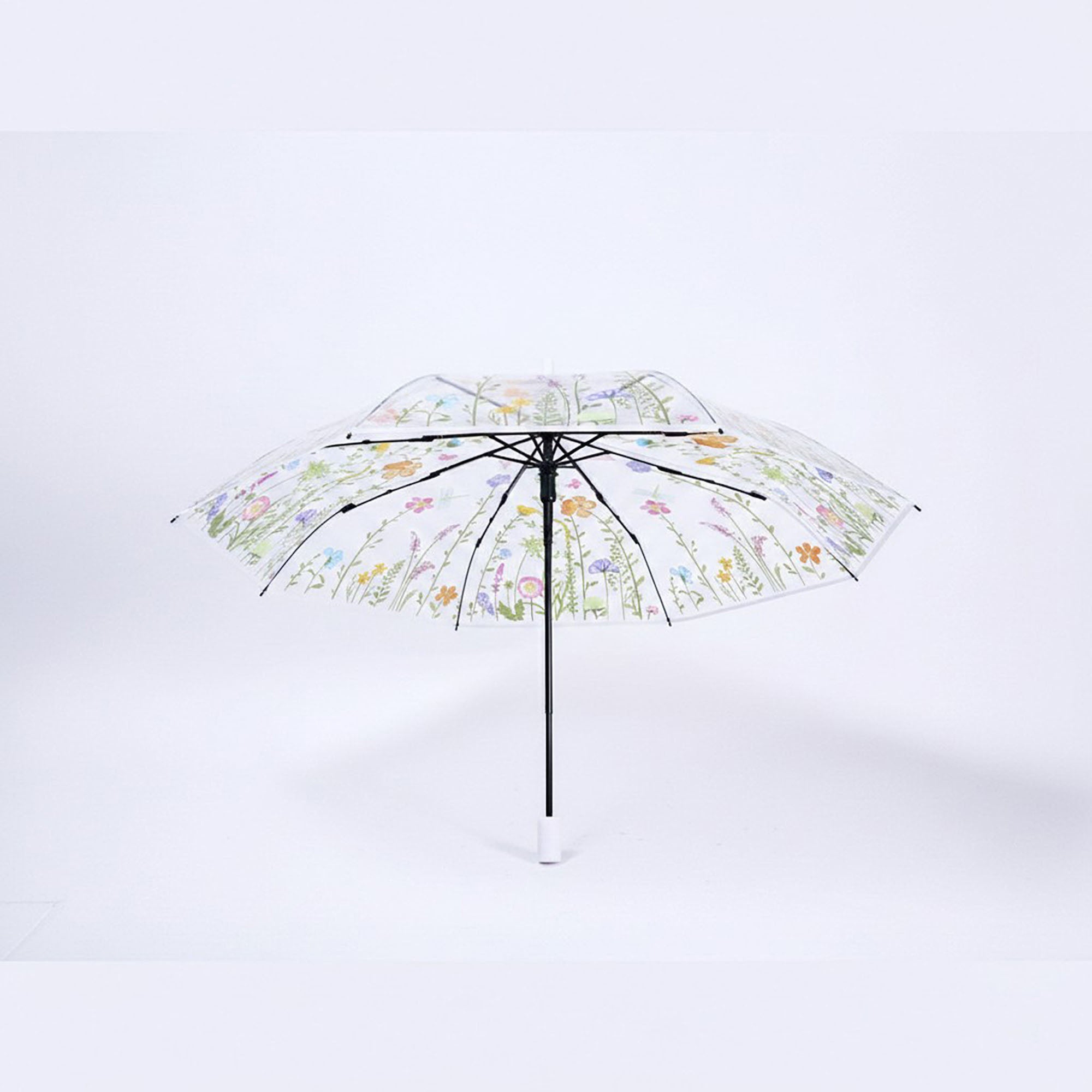 Anna-Kaci Clear Dome Umbrella with Floral Print Canopy Wind Resistant Frame and Curved Handle