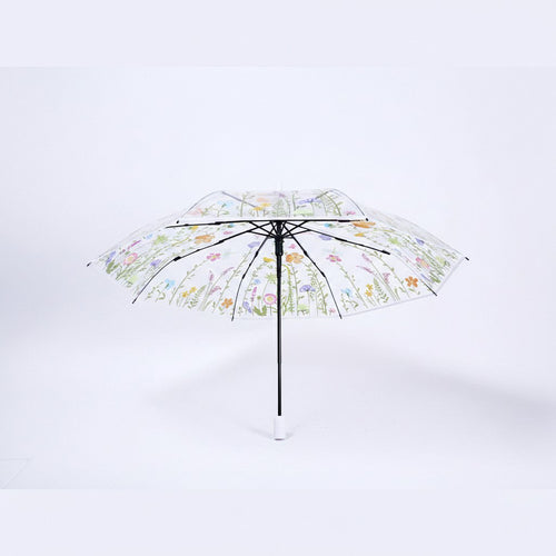 Anna-Kaci Clear Dome Umbrella with Floral Print Canopy Wind Resistant Frame and Curved Handle