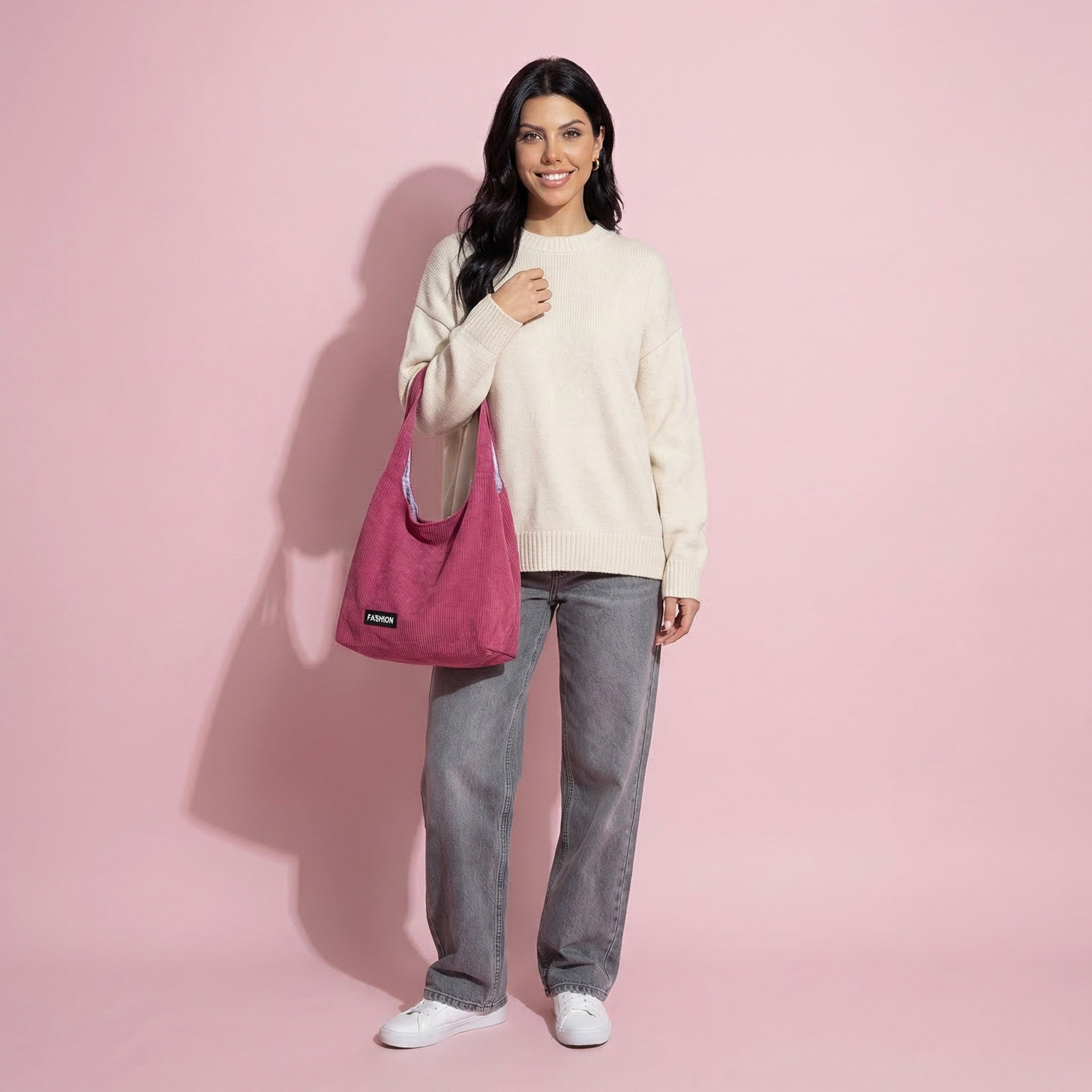 Anna-Kaci Women's Corduroy Tote Bag - Large Soft Shoulder Bag for Daily, Shopping & Casual Use