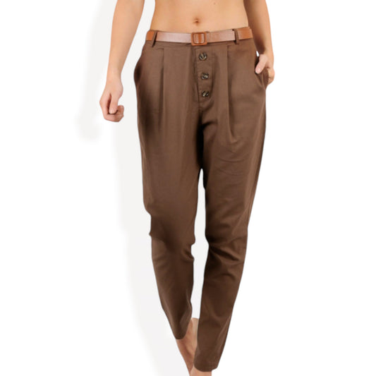 Anna-Kaci Women's High Waist Button Front Tapered Pants with Side Pockets