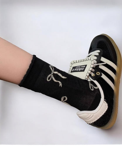 Anna-Kaci Women's Ribbon Bow Ankle Socks with Ruffled Edge Trim