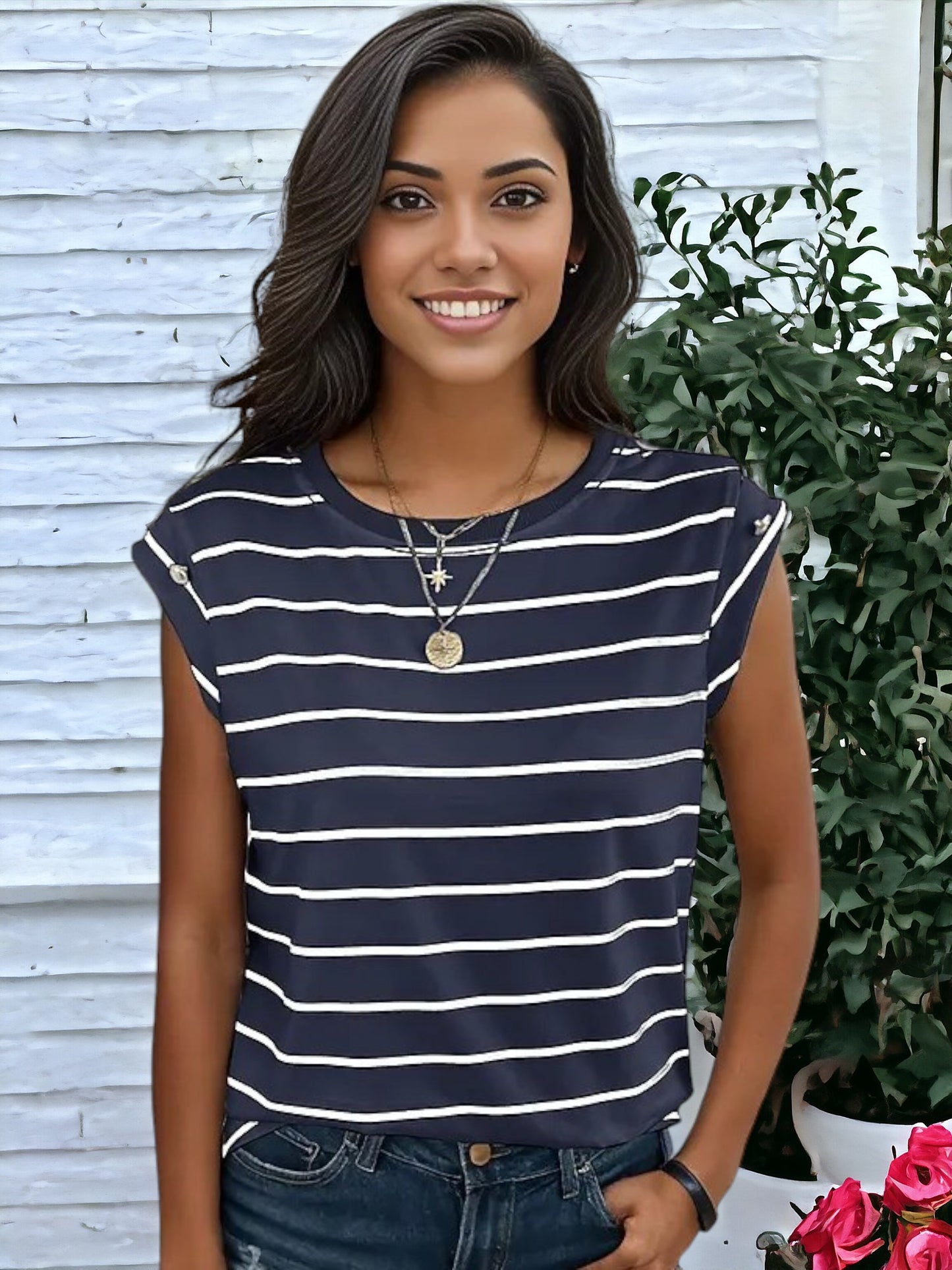 Short Sleeved Striped Pattern T-Shirt