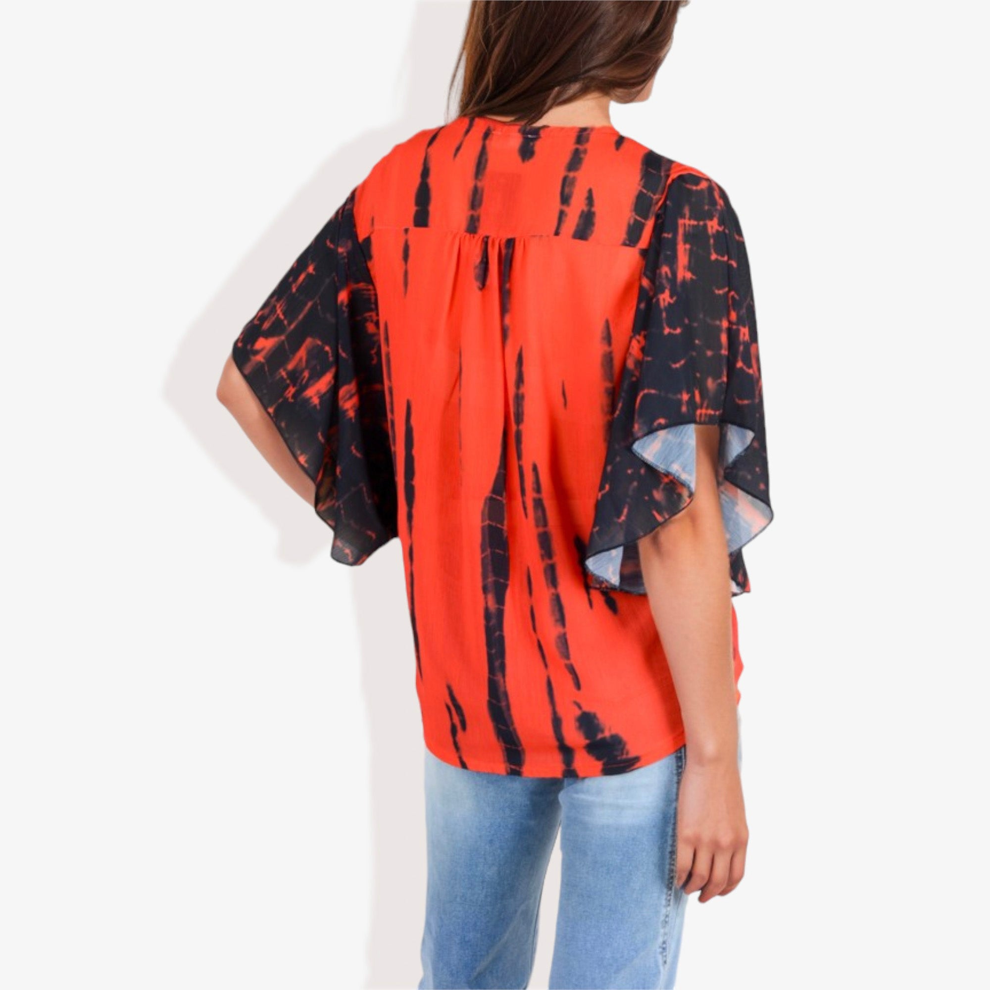 Blusa con mangas estilo kimono y efecto tie-dye con botones en la parte delantera para mujer de Anna-Kaci