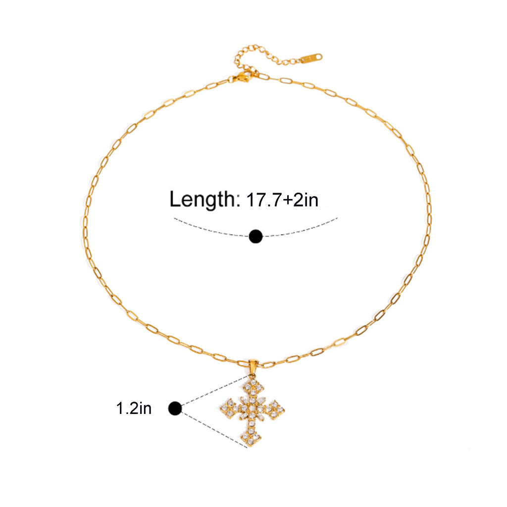 Anna-Kaci Gold Tone Cross Fashion Necklace with Rhinestone Detailing