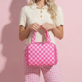 Anna-Kaci Checkered Makeup Brush Storage Bag with Zipper Compartments and Carry Handles