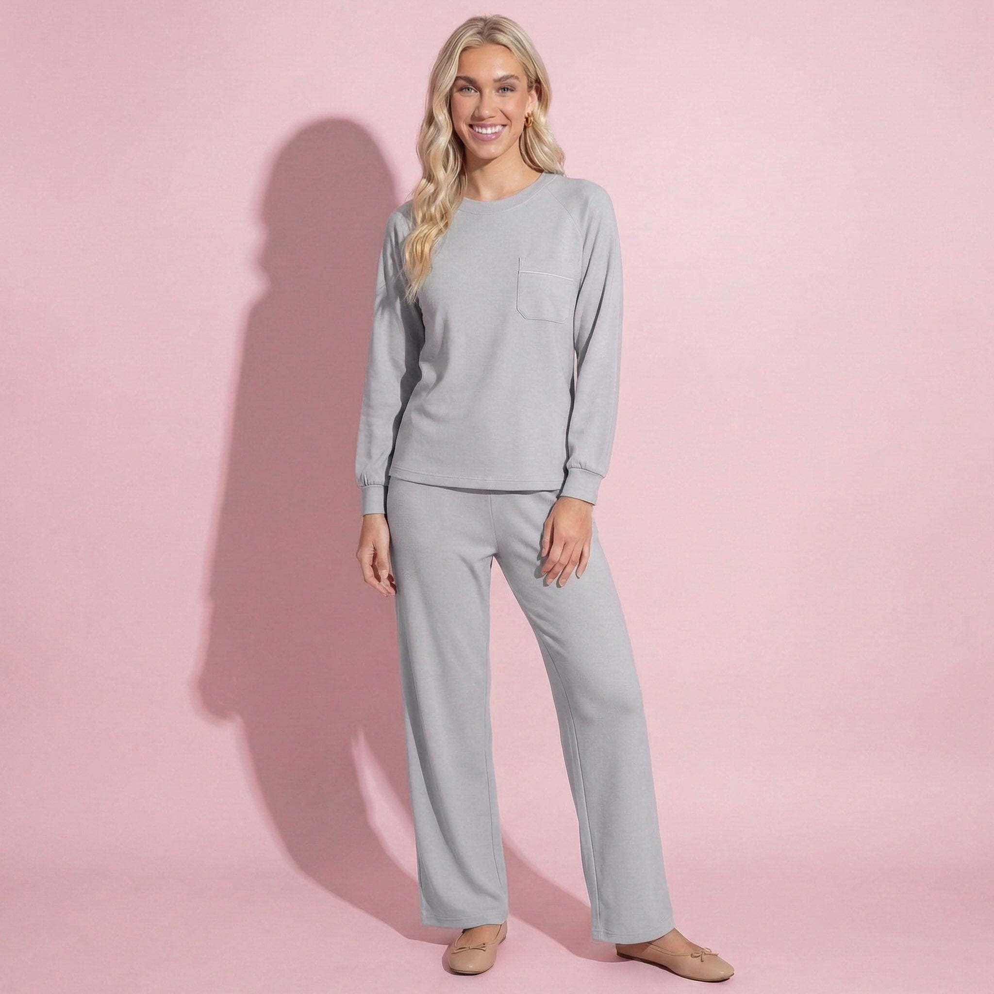 Anna-Kaci Women's 2-Piece Set Long Sleeve Top with Front Pocket and Relaxed Fit Lounge Pants