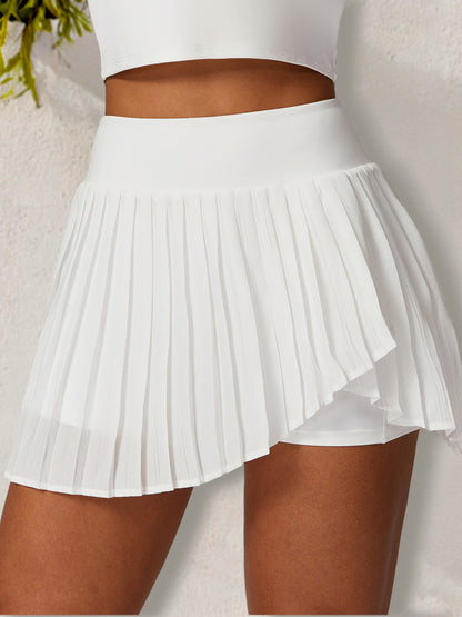 Falda pantalón deportiva plisada de cintura alta para mujer con pantalones cortos incorporados