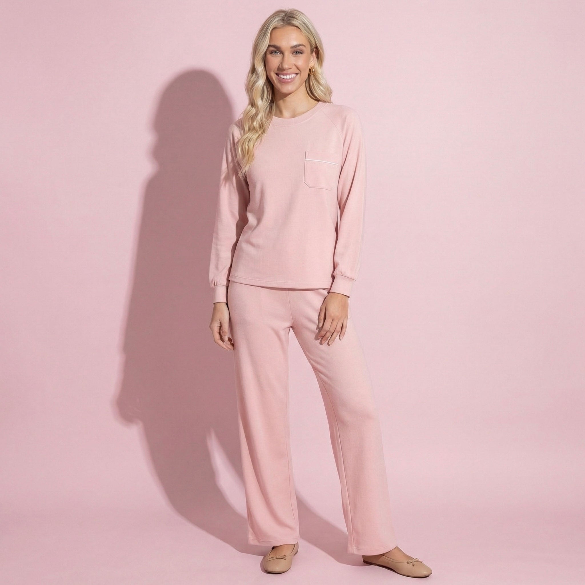 Anna-Kaci Women's 2-Piece Set Long Sleeve Top with Front Pocket and Relaxed Fit Lounge Pants