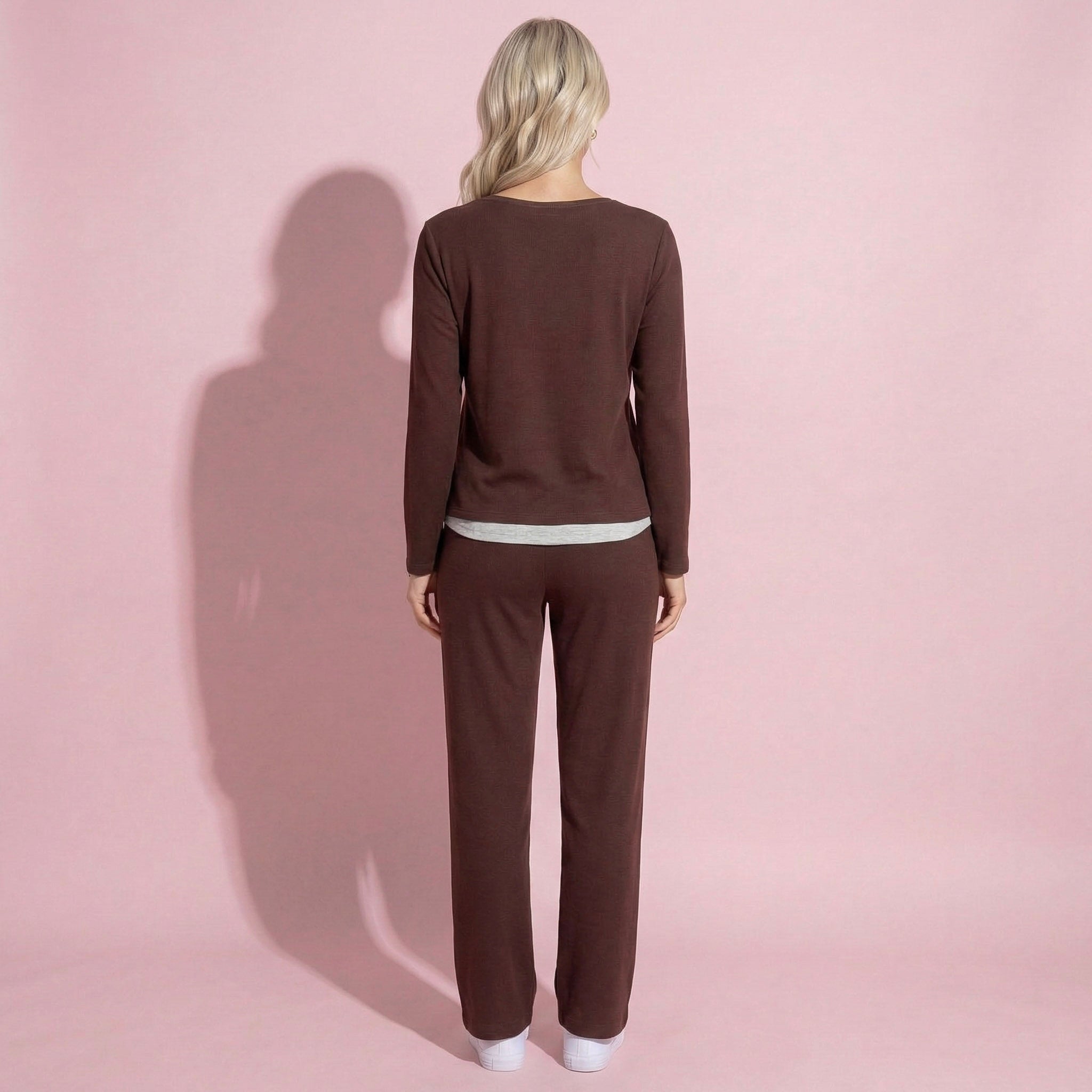 Anna-Kaci Women's 2-Piece Set Soft Knit Long Sleeve Top and Relaxed Fit Lounge Pants