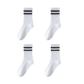 Anna-Kaci Women's 4-Pack Sporty Crew Socks with Double White Stripes Moisture-Wicking Ribbed Design