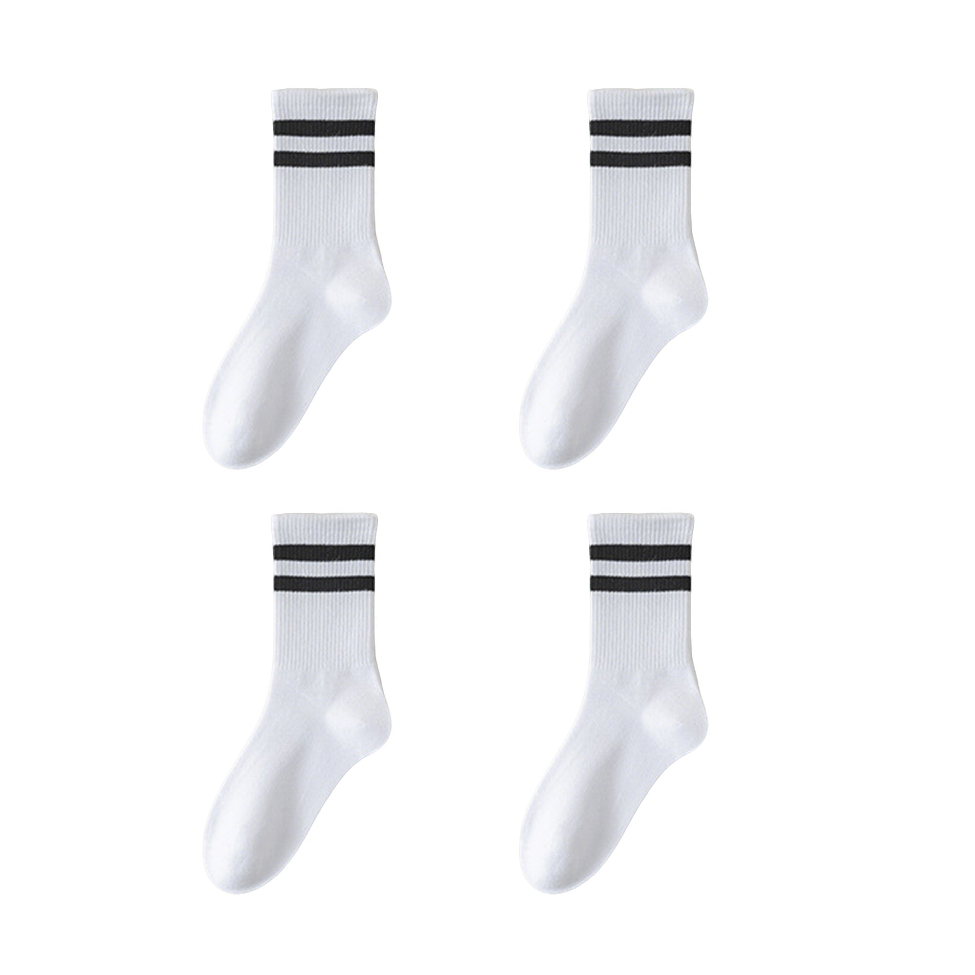 Anna-Kaci Women's 4-Pack Sporty Crew Socks with Double White Stripes Moisture-Wicking Ribbed Design